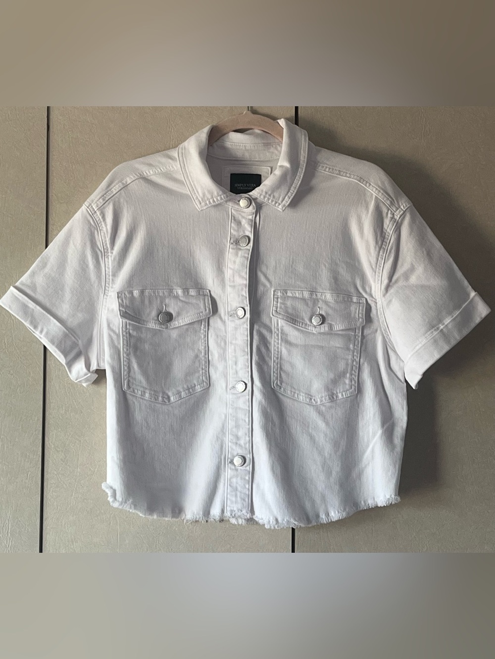 Simply Vera- Vera Wang Short Sleeve Cropped Denim Jacket. XL NWOT